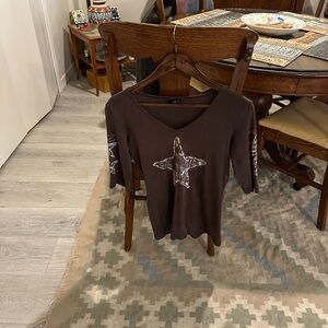 Vintage Y2K Sledge USA Brown Star 3/4 Sleeve Tee size Large Made in the USA